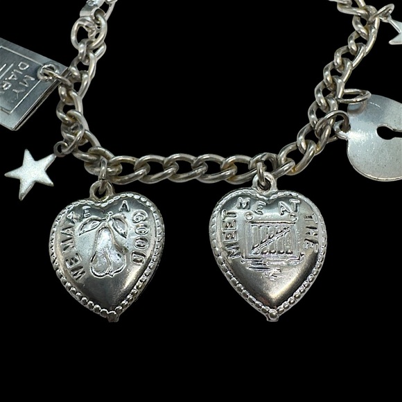 Vintage Coro Art Deco Silver-Tone Heart Stars Moon & Other Charm Bracelet - Picture 5 of 9